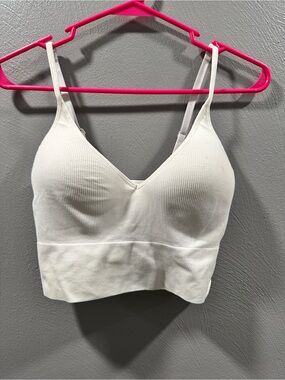 Streetwear Society Ribbed V-Neck Padded Crop Top Bralette Cream Large